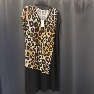 Vestido em Malha Fria Animal Print Leopardo e Preto